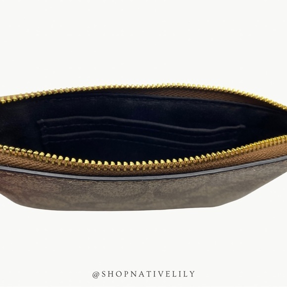 Coach Corner Zip Logo Wristlet In Signature Canvas With Stripe | Khaki/Black - Picture 9 of 11